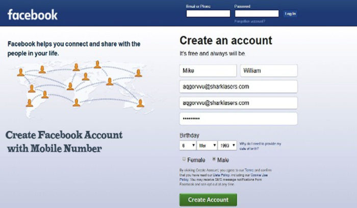 Create Facebook Account with Mobile Number 